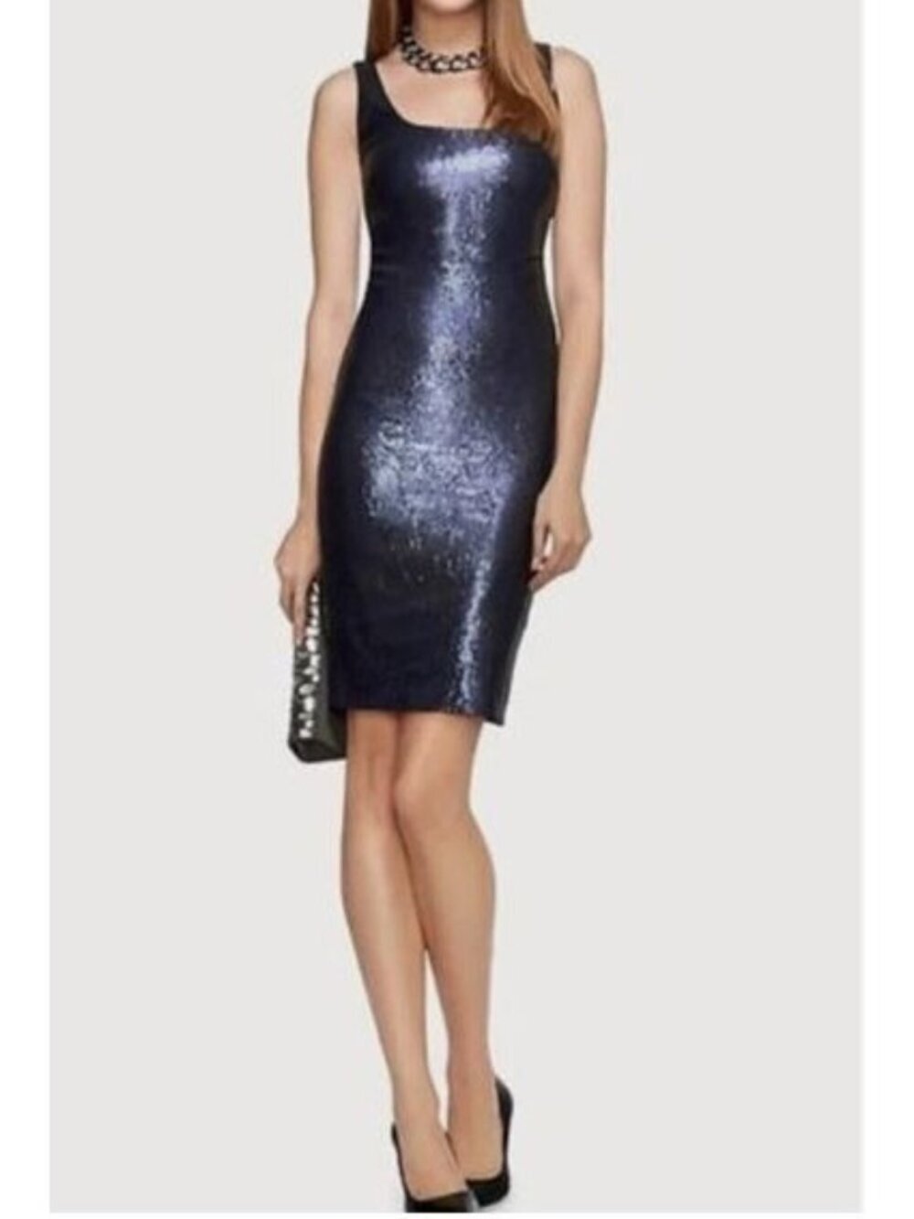Banana Rebulic LWren Scott Dress Womens 10 Navy Blue Sequin Bodycon Elegant Chic